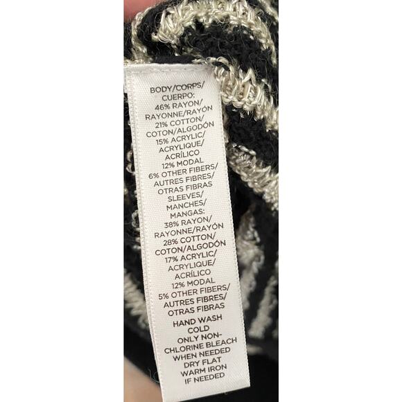 Ann Taylor LOFT Womens Cardigan Sweater V Neck Black Silver Stripe Medium - Picture 9 of 10